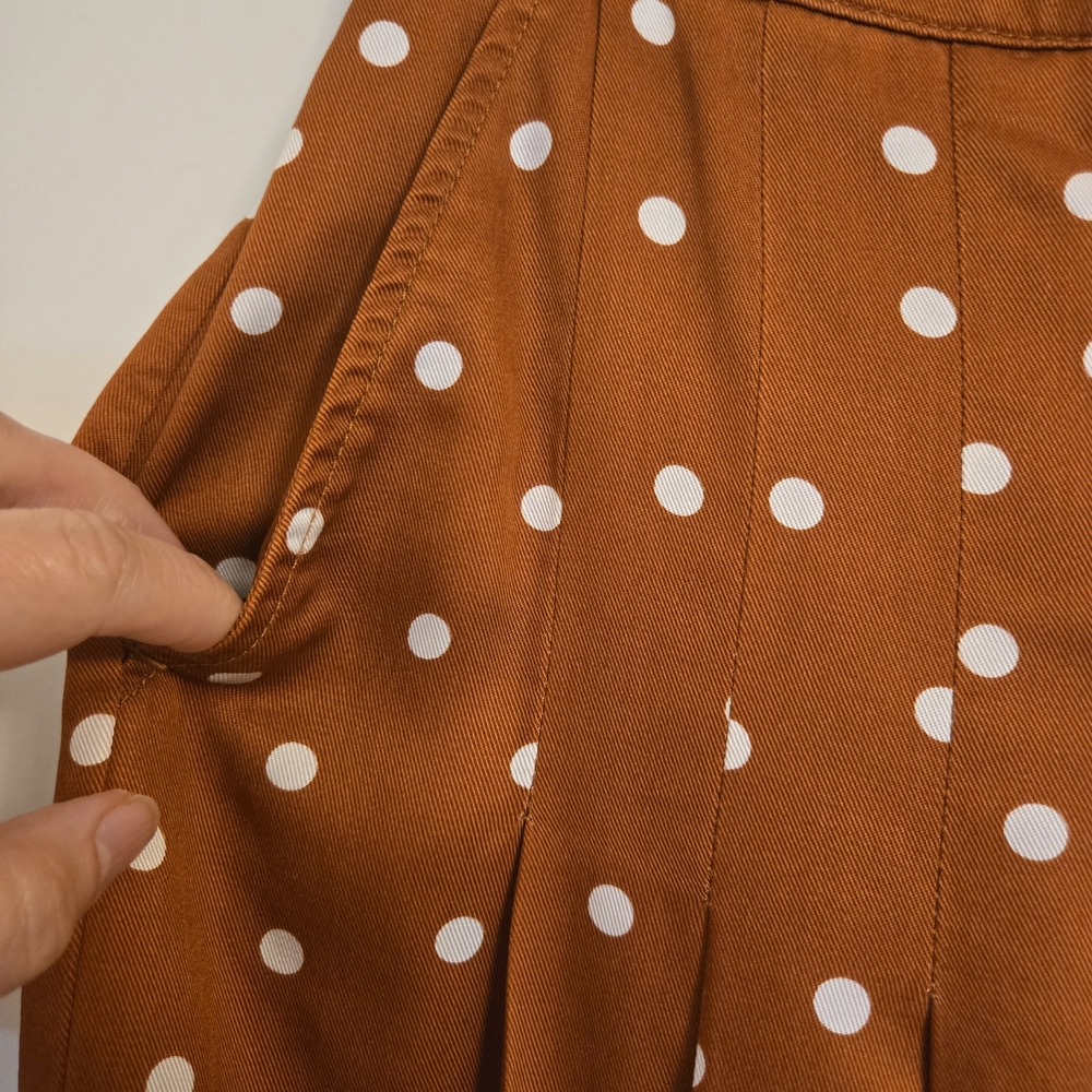 Anthropologie - Maeve Isobel Wide Leg Pleated Apollo Dot Pants - Rust/Brown - Picture 6 of 11